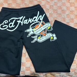 Ed Hardy Black Track Pants with Graphic Design